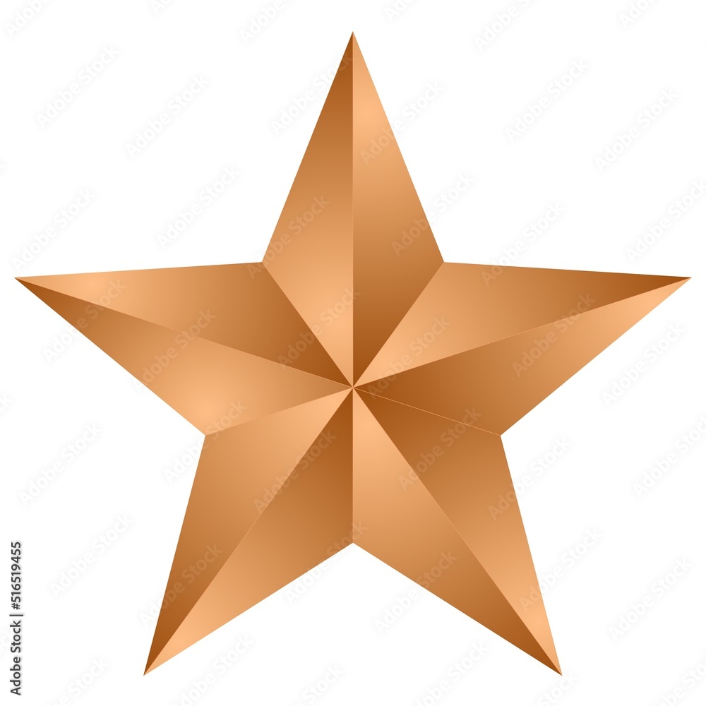 Wall mural 3d bronze star on a white background