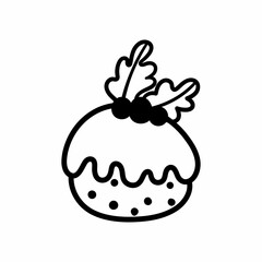 Single hand drawn cake for greeting cards, posters, recipe, culinary design. Isolated on white background. Doodle vector illustration.