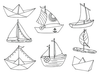 set vector line ships, coloring page