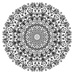 Outline ethnic mandala isolated on a white background. Folk ornament for anti-stress coloring pages