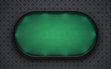 Poker table with realistic black leather frame, made of green dense fabric with illuminated borders. Eps10 vector