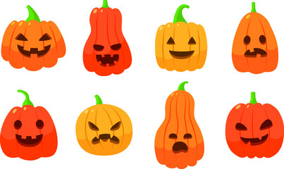 Halloween Pumpkin Set with Scary Faces for Spooky Stickers Jack-o-lantern Design