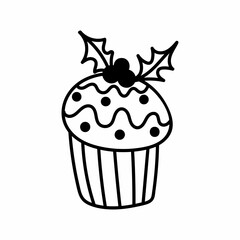 Single hand drawn cake for greeting cards, posters, recipe, culinary design. Isolated on white background. Doodle vector illustration.