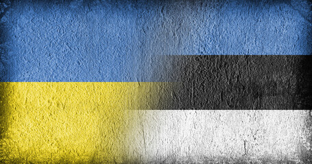 Ukrainian and Estonian flag on concrete