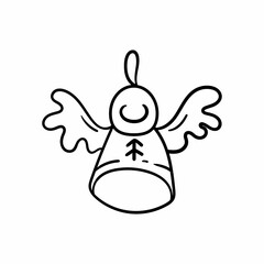 Single hand drawn New Year and Christmas angel toy. Doodle vector illustration for greeting cards, posters, stickers and seasonal design. Isolated on white background.