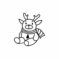 Single hand drawn deer. Doodle vector illustration for greeting cards, posters, stickers and seasonal design. Isolated on white background.