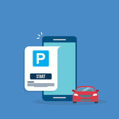 Online parking payment application, city parking. Smart city parking mobile app concept. Urban traffic technology.