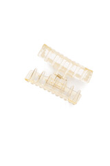 Subject shot of a white hair clip decorated with pearls. The open hair clip is isolated on the white background. Vogue accessory for ladies and girls.