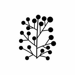 Single hand drawn winter branch. Doodle vector illustration. Isolated on white background.