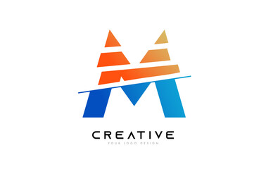 Obraz premium Sliced Letter M Logo Icon Design with Blue and Orange Colors and Cut Slices