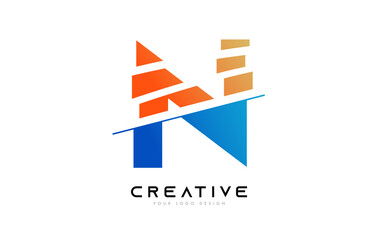 Sliced Letter N Logo Icon Design with Blue and Orange Colors and Cut Slices