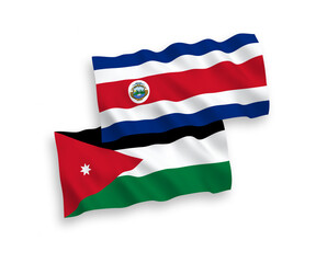 Flags of Republic of Costa Rica and Hashemite Kingdom of Jordan on a white background