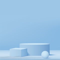 3d blue podium and minimal blue wall scene. 3d podium minimal abstract background. Vector