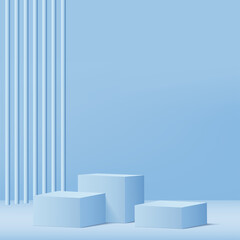 3d blue podium and minimal blue wall scene. 3d podium minimal abstract background. Vector