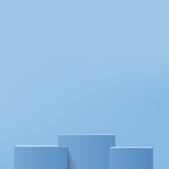 3d blue podium and minimal blue wall scene. 3d podium minimal abstract background. Vector