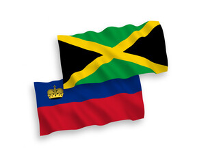 Flags of Liechtenstein and Jamaica on a white background