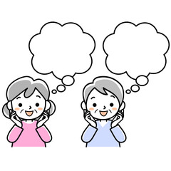 吹き出しと夢見るシニア女性の上半身