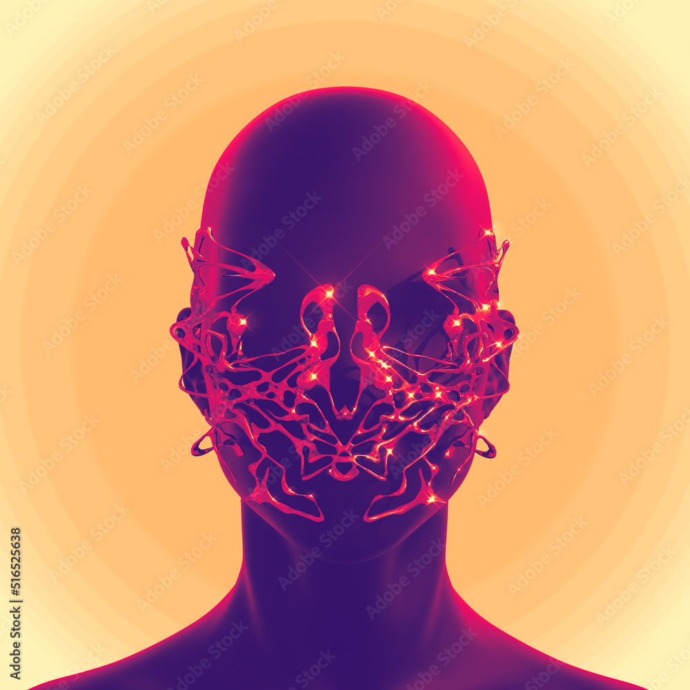 Poster abstract concept sculpture illustration from 3d rendering of front view female figure with anonymous