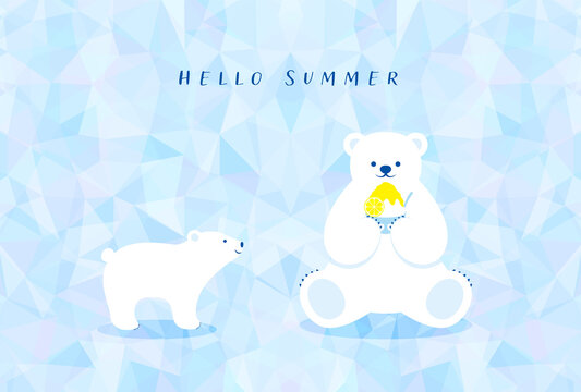 vector background with polar bear with Japanese shaved ice dessert on the ice for banners, cards, flyers, social media wallpapers, etc.