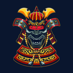 illustration of japanese samurai mask design