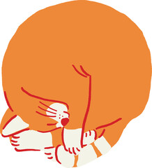 Cat sleeping Ginger Cat in Action Hand drawn color illustration