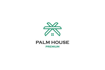 Flat palm tree house logo design vector template illustration idea