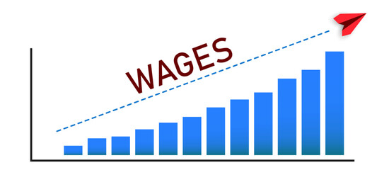 Graph showing the increase in wages with a line graph.
Wage and salary increase concept.