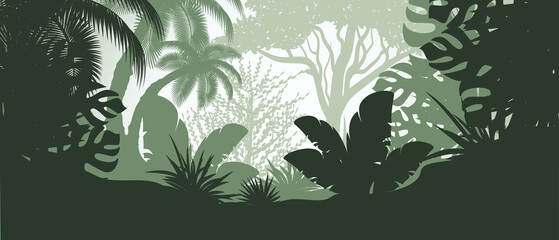Vector illustration Landscape silhouette tropics Palms Jungle © tatkat15