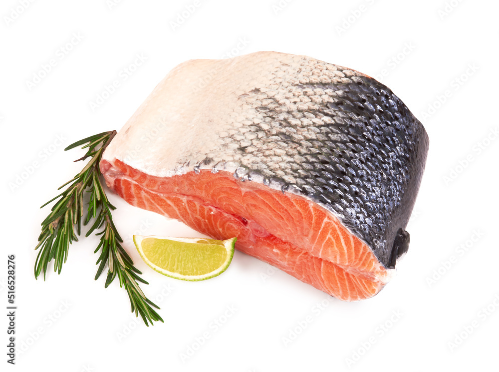 Wall mural salmon steak on white