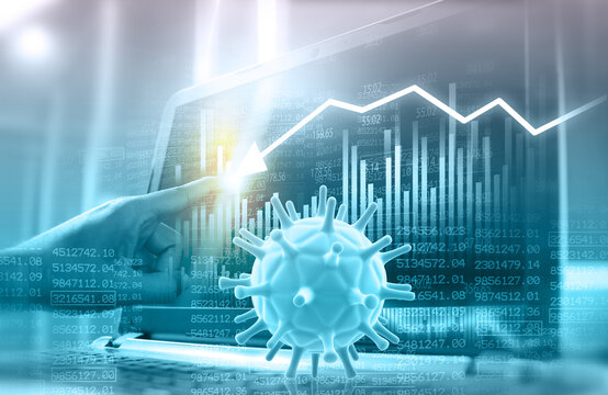 Coronavirus impact on stock market. stock market crash. Stock market analysis. Businessman touching the arrow graph. 3d illustration.