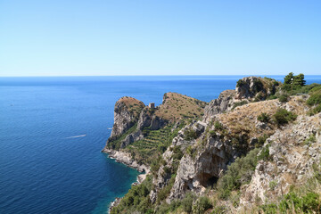 Fototapeta na wymiar View of a stretch of Mediterranean coast in the province of Naples, Italy.
