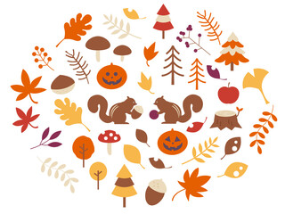 秋の森をイメージしたイラスト素材セット