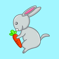 Vector illustration of premium animal cute bunny eating carrot
