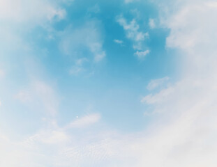 air clouds in the blue sky, blue background in the middle the air  for text, design, fashion, agency, website, blogger, publication, online marketing, brand
