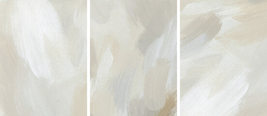 Abstract art background set in neutral colors. Hand drawn acrylic template. Artistic texture with paint brush strokes
