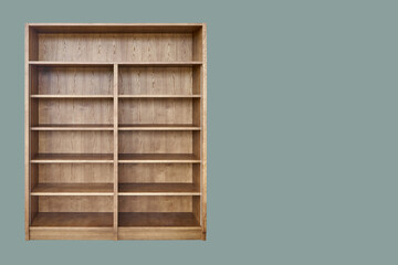 Wooden bookcase made of toned ash veneered MDF isolated on green background