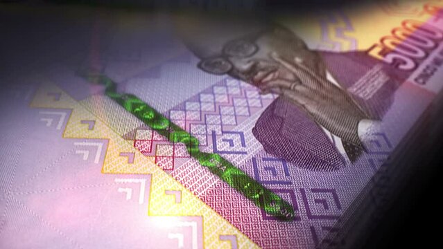 Angolan Kwanza money counting. AOA banknotes with Nikola Tesla portrait. Fast cash note count macro loop. Business and economy loopable and seamless concept. Economy and business in Angola.
