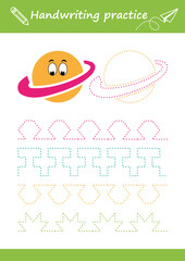 Trace line worksheet for kids. Basic writing. Working pages for children. Preschool or kindergarten worksheet. Trace the pattern. Vector illustration