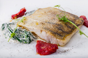 Baked sea bass steak