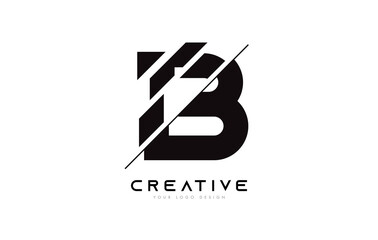 Sliced Letter B Logo Icon Design with Black and White Colors and Cut Slices