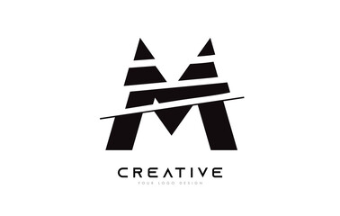 Obraz premium Sliced Letter M Logo Icon Design with Black and White Colors and Cut Slices
