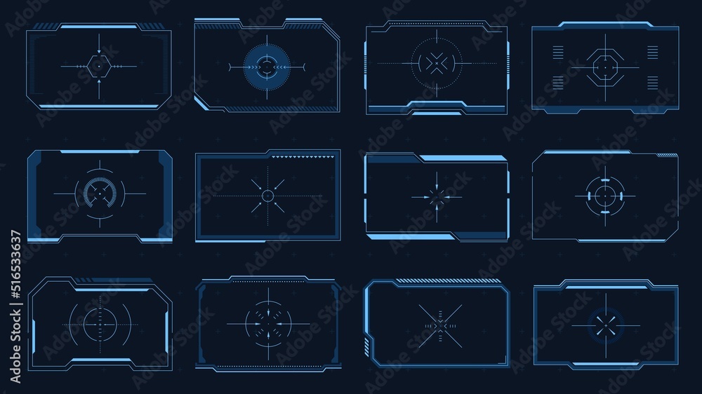 Poster hud frame. sci-fi game screen interface element, target border ui, futuristic digital aim panel, mod