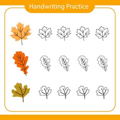 Fototapeta premium Handwriting practice sheet. Educational children game. Game template for kids. Educational worksheet for kids.