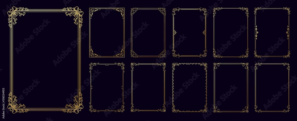 Aufkleber rococo frames. elegant decorative a4 frames with flourish swashes and swirls for diploma certificate