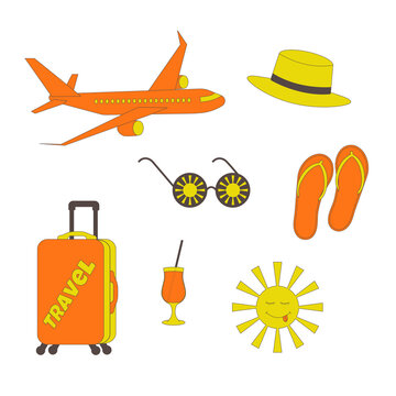 set of stickers travel, summer, vacation, vacation. Set of vector pictures