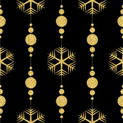 Golden shining christmas seamless pattern with sparkling shimmer snowflake mandala design