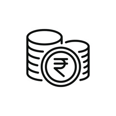 Stack of rupee coins. Currency sign, money icon line style isolated on white background. Vector illustration 