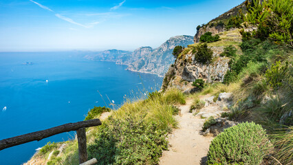 Amalfi Coast seen from the Path of the Gods. Positano, italy
