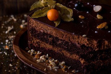 A piece of chocolate cake