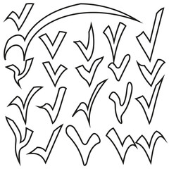 Check mark icon. Checkboxes are different in doodle style. Vector illustration. Stock image.